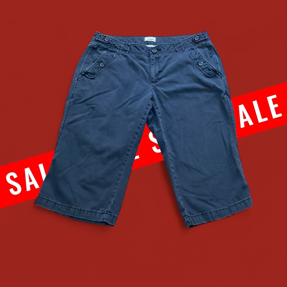 Dockers Womens Favorite Fit Capri Pants Navy Blue Cotton Size 14 Flaw see pic
